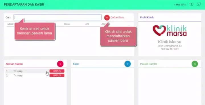 pendaftaran dan kasir software sistem informasi klinik dan apotek