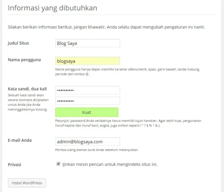 Cara install WordPress