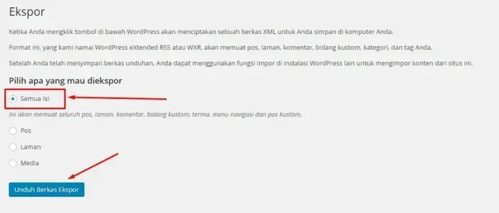 cara memindahkan blog wordpress export